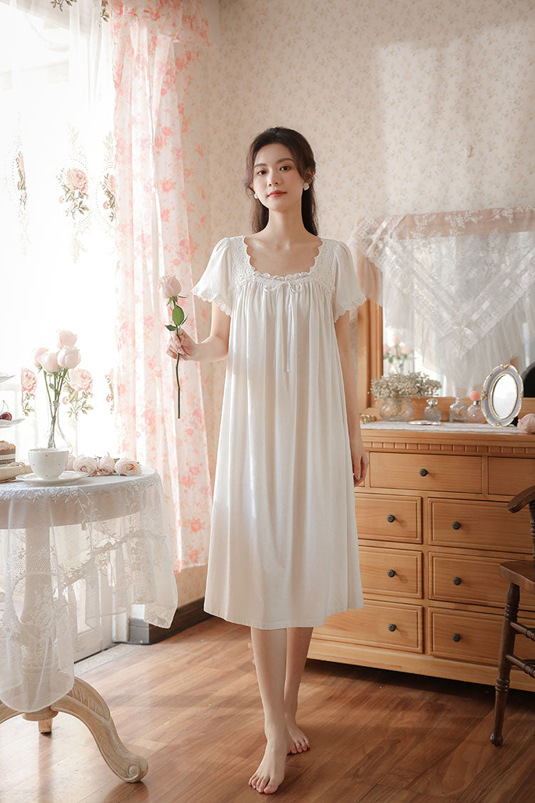 Midi Length Lace Trimmed Nightgown