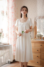 Midi Length Lace Trimmed Nightgown