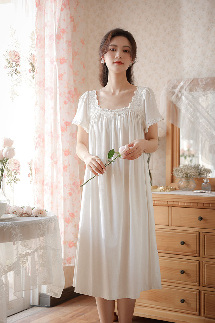 Midi Length Lace Trimmed Nightgown