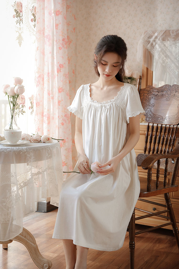 Midi Length Lace Trimmed Nightgown