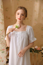 Square-Necked Nightgown with Lace and Ruffles