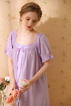 Square-Necked Nightgown with Lace and Ruffles