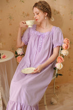 Square-Necked Nightgown with Lace and Ruffles