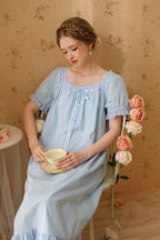 Square-Necked Nightgown with Lace and Ruffles