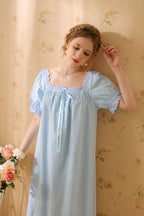 Square-Necked Nightgown with Lace and Ruffles