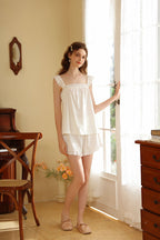 Lace Trimmed Square Neck Top & Shorts Pajama Set