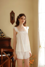 Lace Trimmed Square Neck Top & Shorts Pajama Set