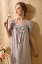 Square-Necked Nightgown with Lace and Ruffles