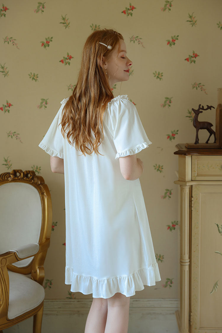 Ruffled Nightgown with Ribbon Decoration