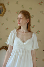 Ruffled Nightgown with Ribbon Decoration