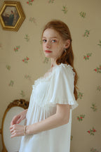 Ruffled Nightgown with Ribbon Decoration