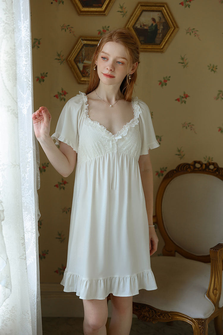 Ruffled Nightgown with Ribbon Decoration