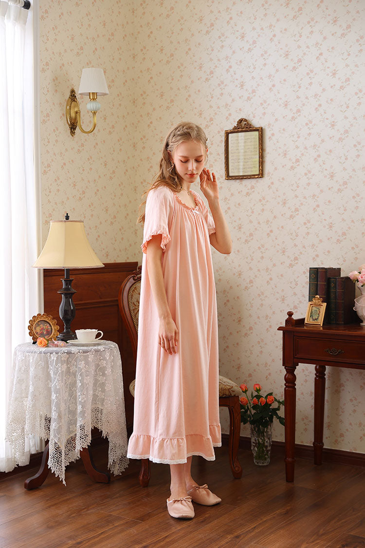 Ruffled Round Neck Midi Nightgown