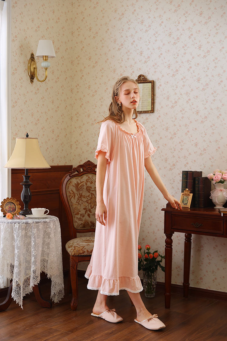 Ruffled Round Neck Midi Nightgown