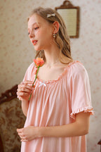 Ruffled Round Neck Midi Nightgown
