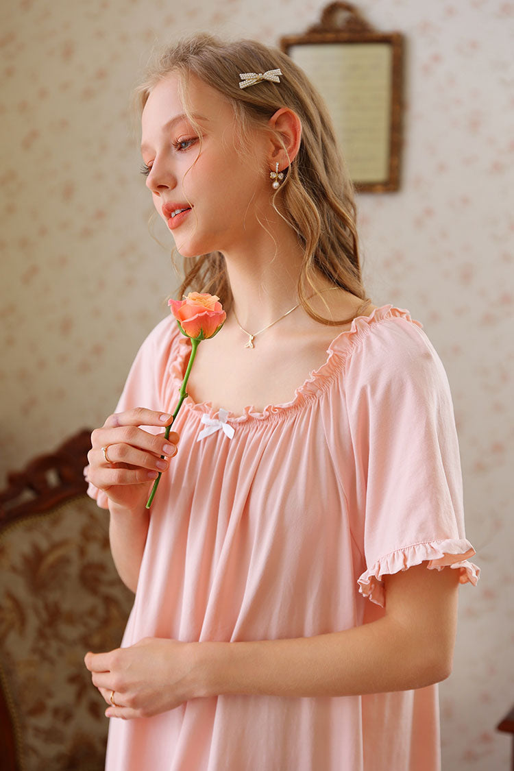 Ruffled Round Neck Midi Nightgown