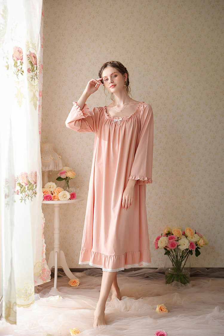 Ruffled Trimmed Long Nightgown