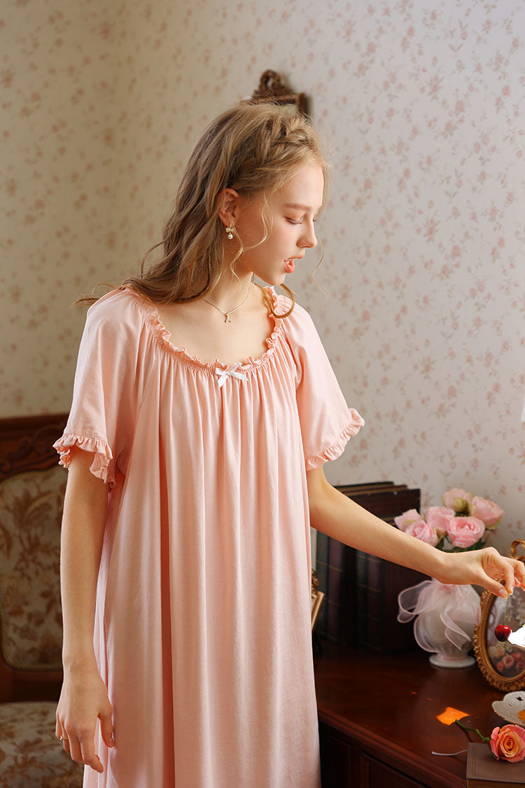 Ruffled Round Neck Midi Nightgown