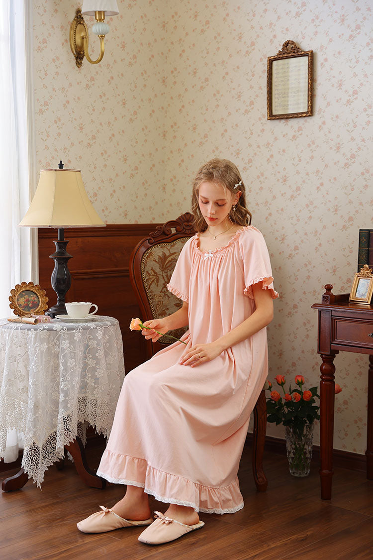Ruffled Round Neck Midi Nightgown