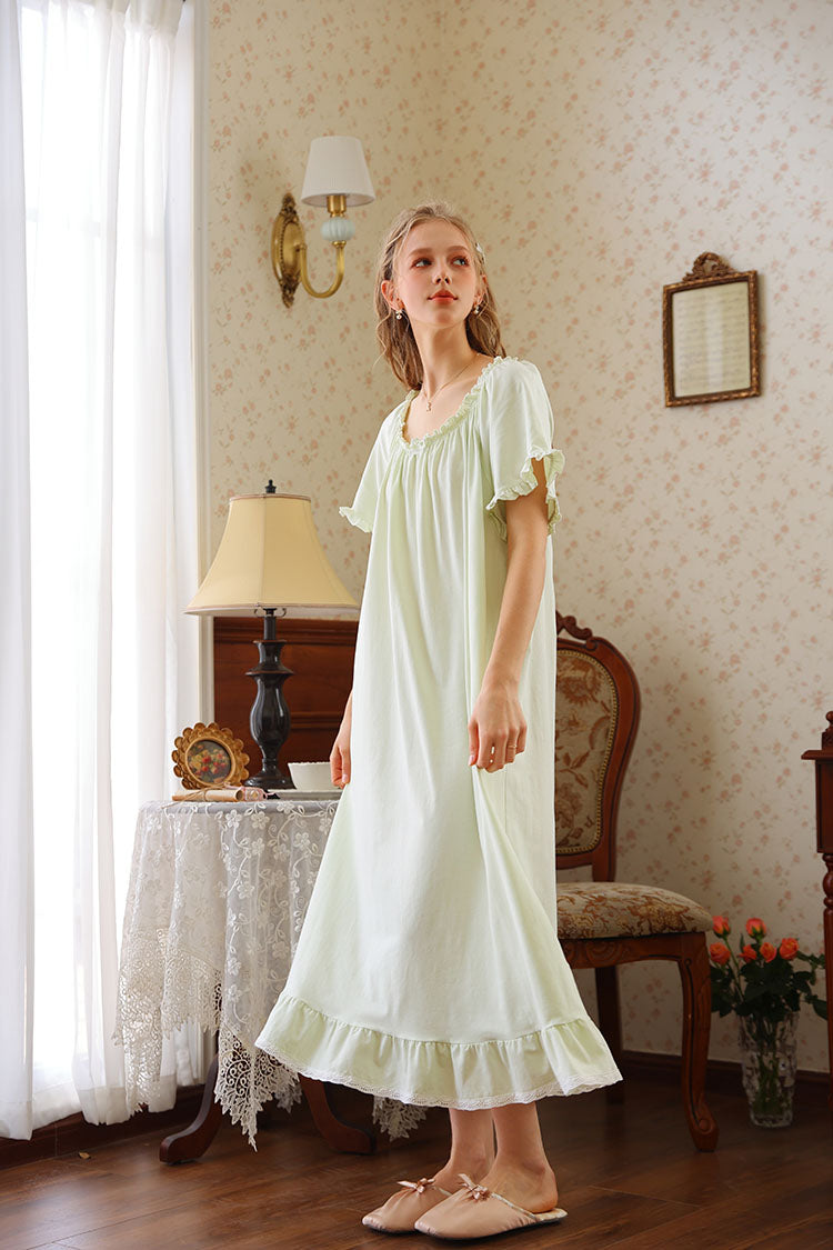 Ruffled Round Neck Midi Nightgown