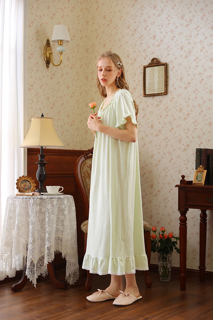 Ruffled Round Neck Midi Nightgown