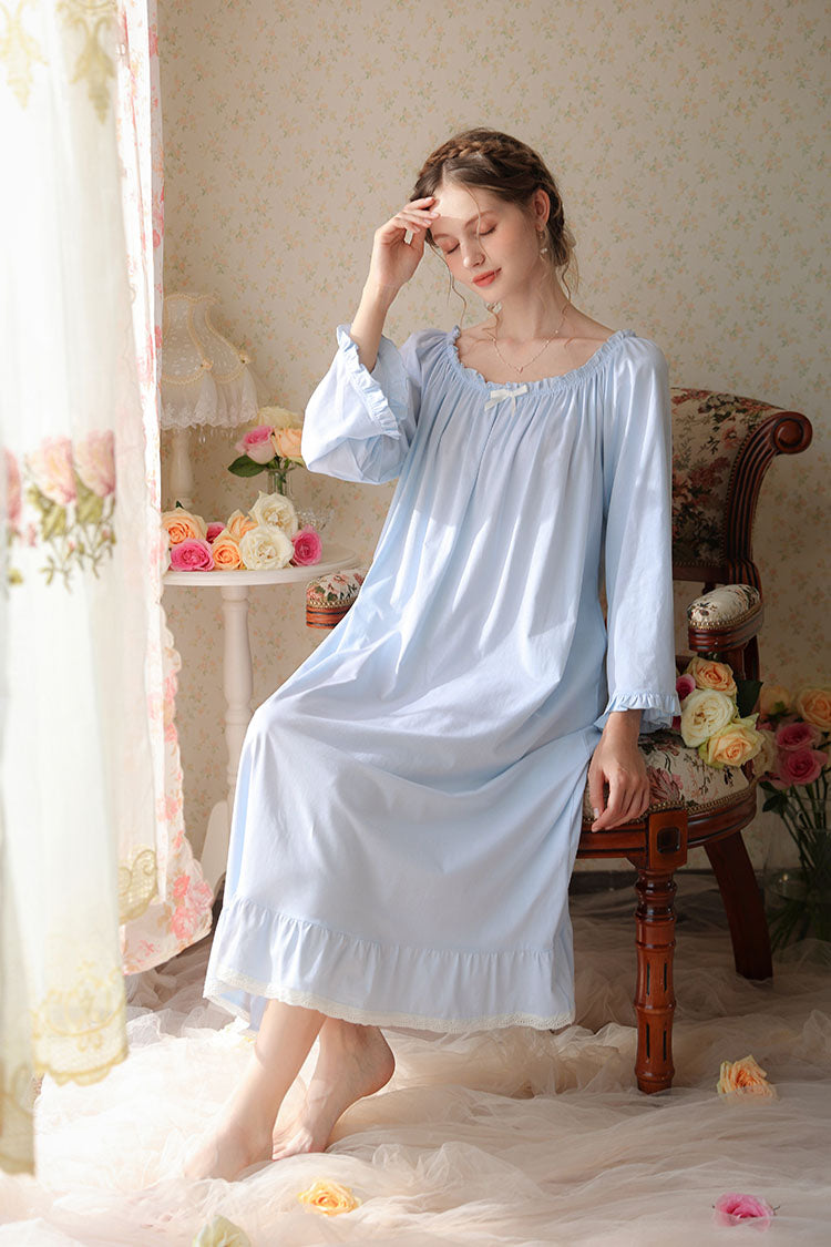 Ruffled Trimmed Long Nightgown