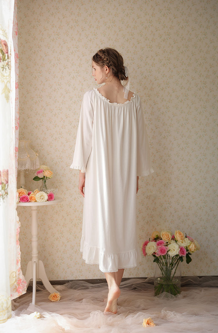 Ruffled Trimmed Long Nightgown