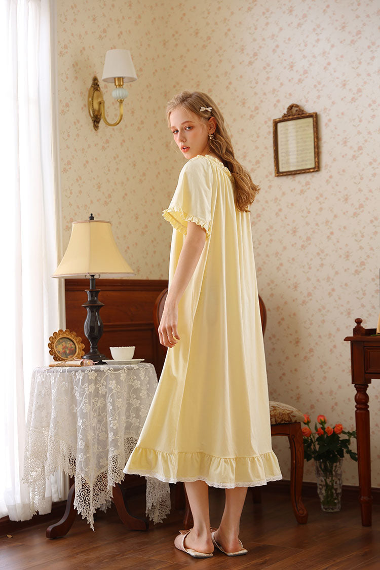 Ruffled Round Neck Midi Nightgown