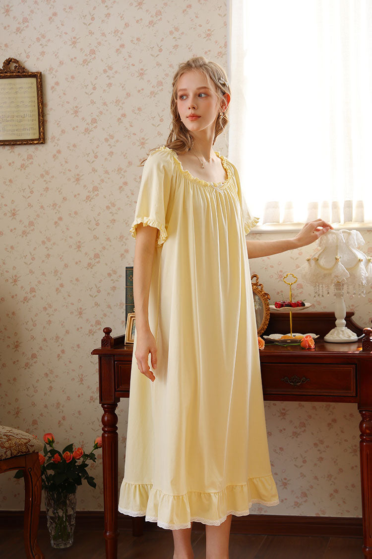 Ruffled Round Neck Midi Nightgown
