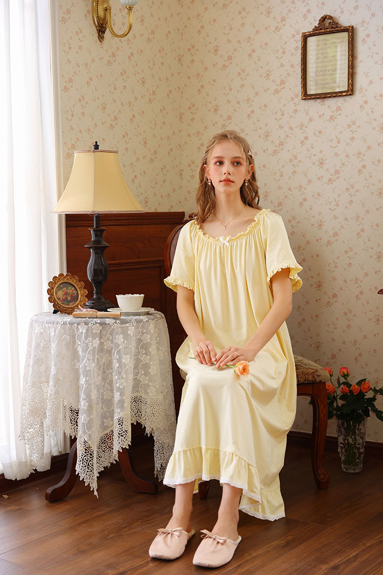 Ruffled Round Neck Midi Nightgown