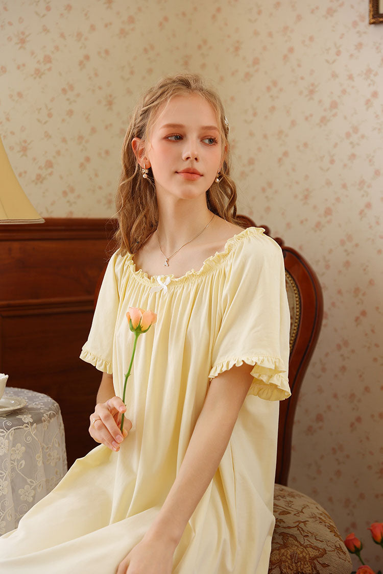 Ruffled Round Neck Midi Nightgown