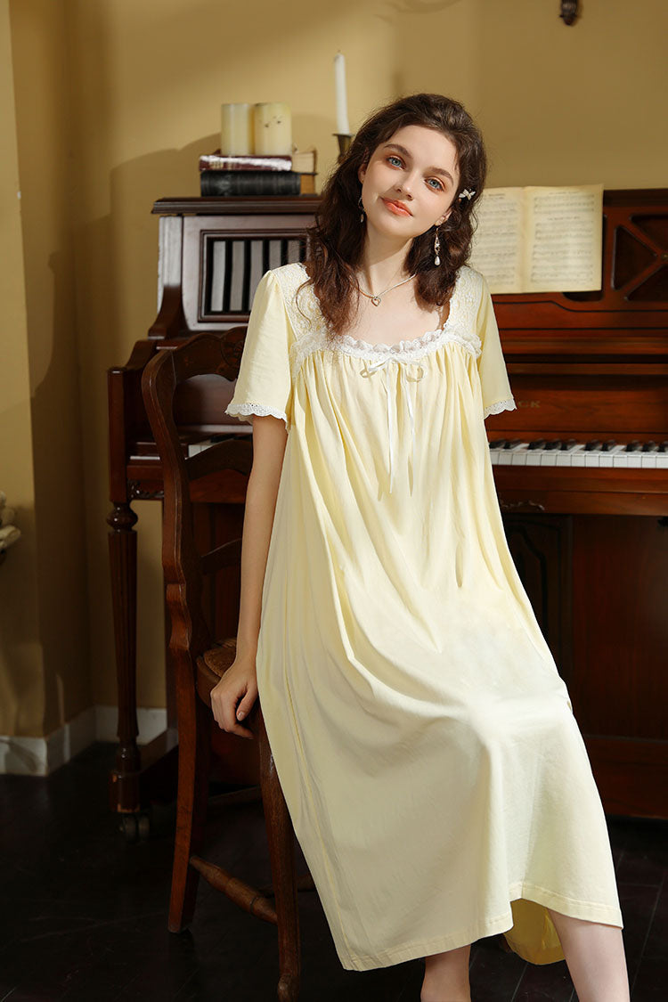 Midi Length Lace Trimmed Nightgown