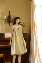 Beige Pure Cotton Spaghetti Strap Nightgown