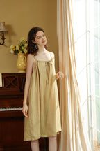 Beige Pure Cotton Spaghetti Strap Nightgown