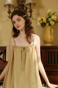 Beige Pure Cotton Spaghetti Strap Nightgown