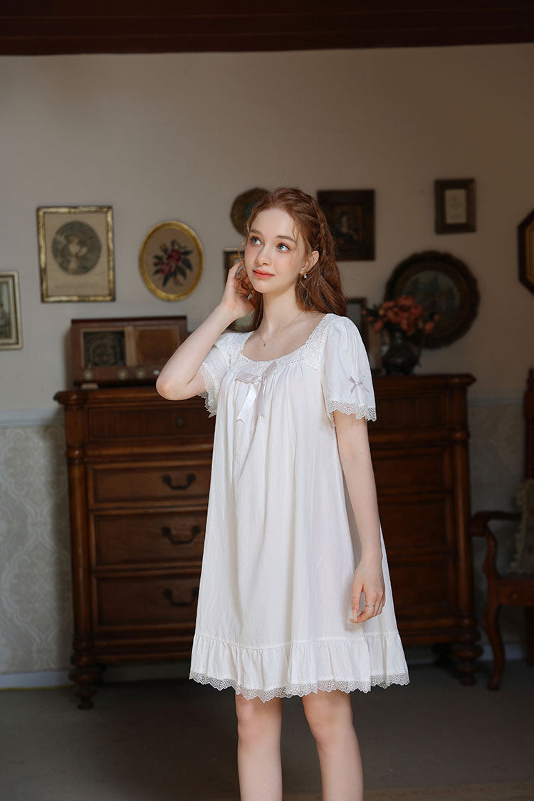 Lace Trimmed Bow Nightgown