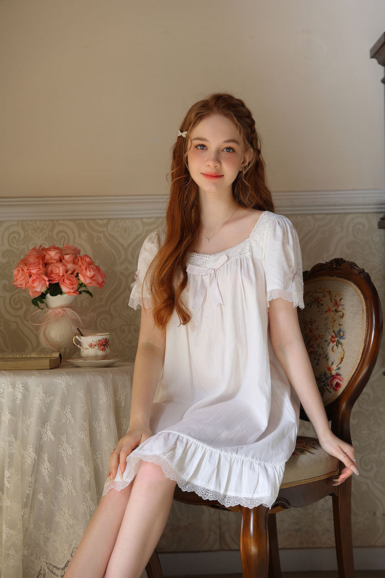 Lace Trimmed Bow Nightgown