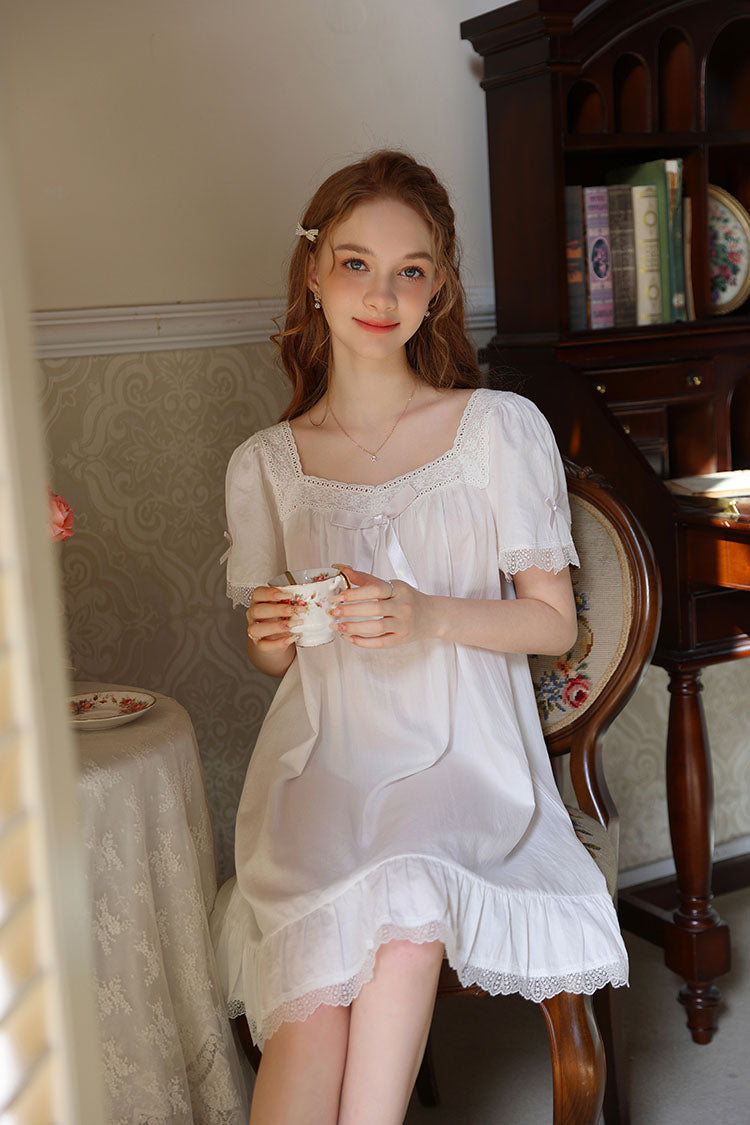 Lace Trimmed Bow Nightgown