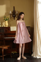 Pink Pure Cotton Spaghetti Strap Short Nightgown