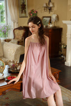 Pink Pure Cotton Spaghetti Strap Short Nightgown