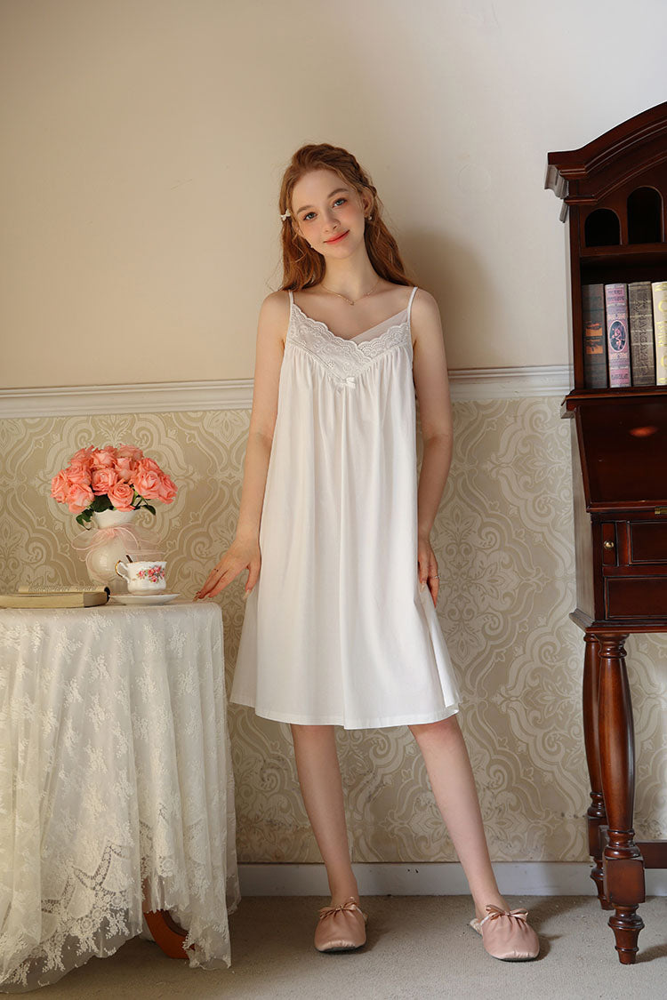 Lace Trimmed Spaghetti Strap Nightgown