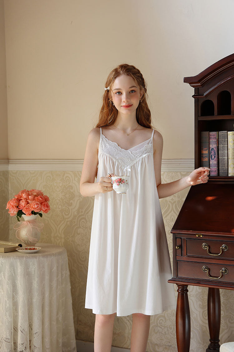 Lace Trimmed Spaghetti Strap Nightgown