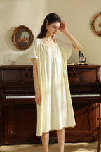 Short Sleeved Ruffled Neckline Nightgown