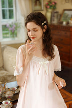 Ruffled Lace Trimmed Flared Hem Top & Shorts Pajama Set
