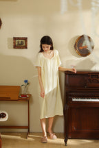 Short Sleeved Ruffled Neckline Nightgown