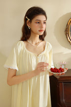 Short Sleeved Ruffled Neckline Nightgown