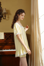 Ruffled Lace Trimmed Flared Hem Top & Shorts Pajama Set