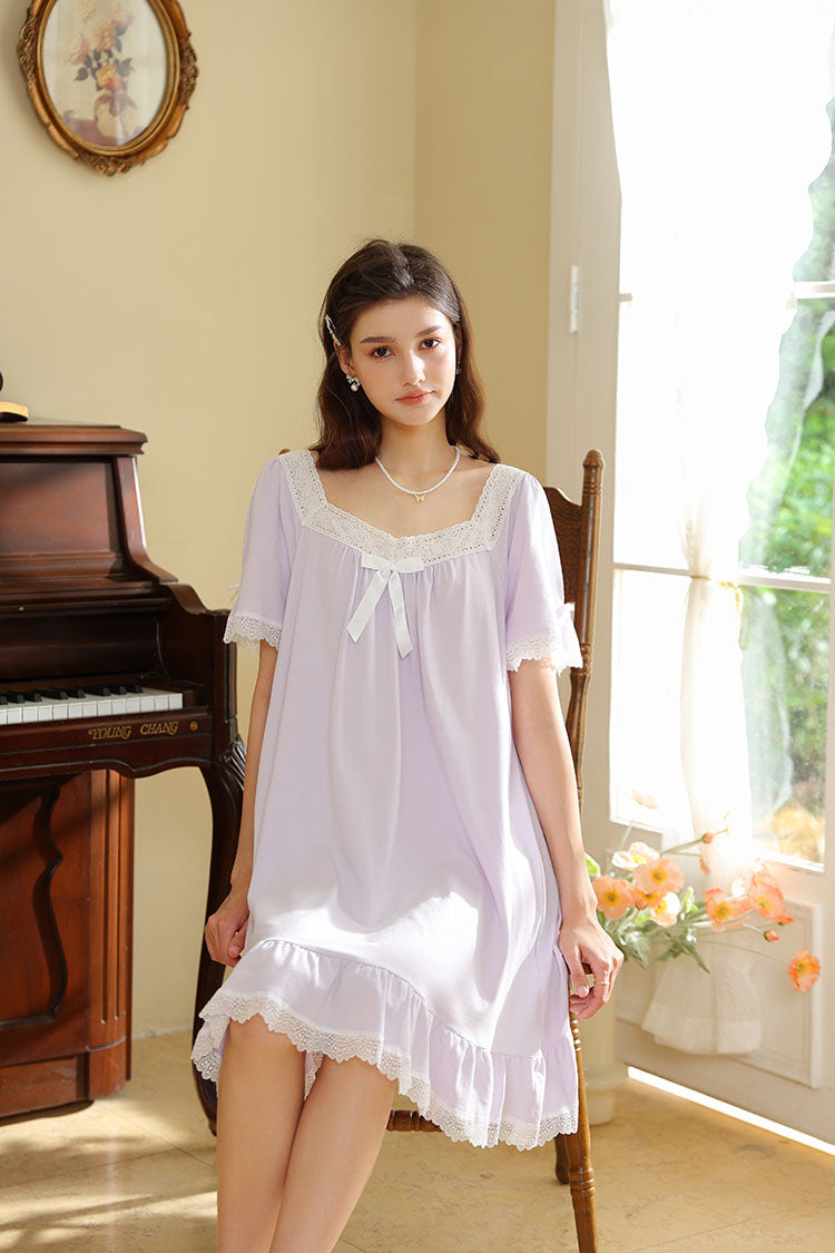 Lace Trimmed Bow Nightgown