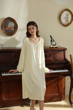 Minimalist Nightgown with Lace Cuffs