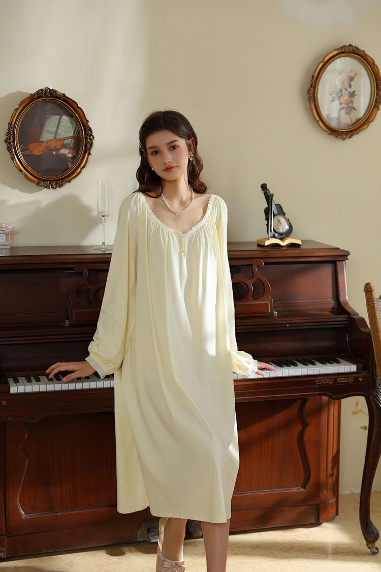Minimalist Nightgown with Lace Cuffs